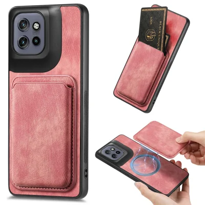 For Motorola Edge 60 Neo 5G / Edge 50 Neo 5G / Moto S50 5G / ThinkPhone 25 5G Case Magnetic Case Leather Back Cover with Detachable Card Holder - Pink