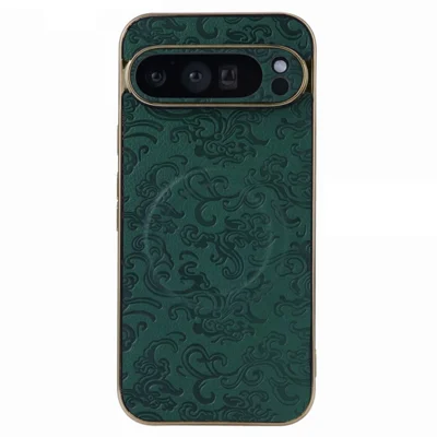 For Google Pixel 9 Pro XL Magnetic Case Electroplated Textured Design Anti Drop TPU Phone Cover - Green