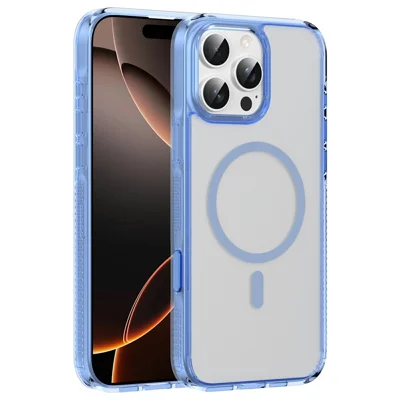 For iPhone 16 Pro Max Case with Camera Touch Control Button PC + TPU Phone Cover Compatible with MagSafe - Transparent Blue
