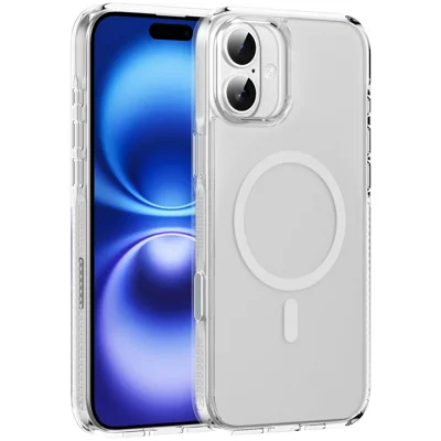For iPhone 16 Case with Camera Touch Control Button PC + TPU Phone Cover Compatible with MagSafe - Transparent