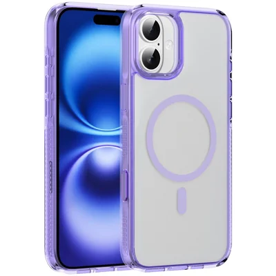 For iPhone 16 Case with Camera Touch Control Button PC + TPU Phone Cover Compatible with MagSafe - Transparent Purple
