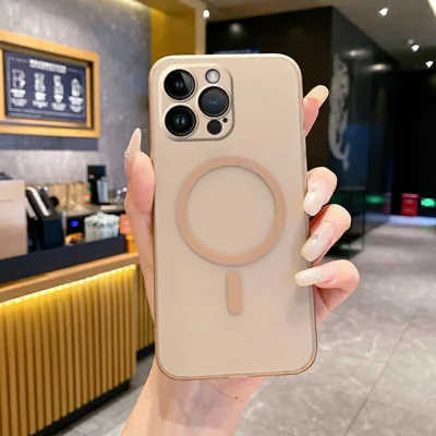 For iPhone 14 Pro Max Magnetic Case Compatible with MagSafe Frosted PC Phone Cover with Camera Lens Protector - Desert Gold