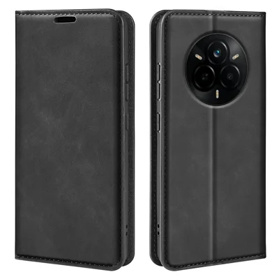 Realme 14 Pro 5G hoesje met softtouch lederen portemonneebehuizing - Zwart