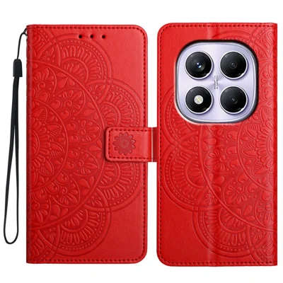 For Xiaomi Redmi Note 14 Pro 4G Wallet Phone Case Butterfly Floral Imprint Leather Flip Cover with Strap - Red