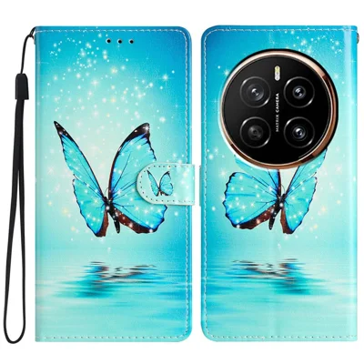 Voor Honor Magic7 5G Portemonnee Hoeden PU Leer Patroon Print Stand Telefoonhoeden met Bandje - Blauwe Vlinder