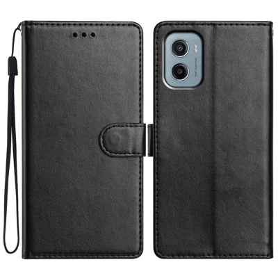 For Motorola Moto E15 4G Leather Case Wallet Stand Phone Cover with Handy Strap - Black
