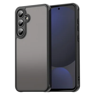 For Samsung Galaxy S24 FE Case Drop Proof Airbags Frosted Translucent PC + TPU Phone Back Cover - Black