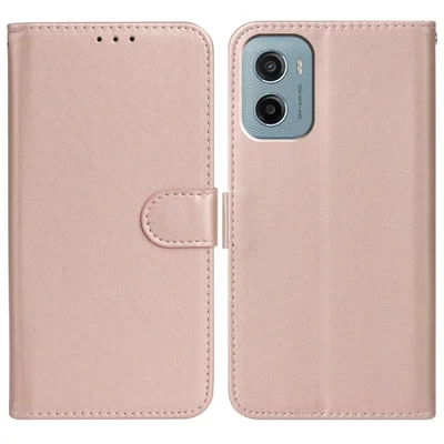 For Motorola Moto G05 4G / E15 4G Case PU Leather Flip Phone Cover Wallet Card Slot Holder - Rose Gold