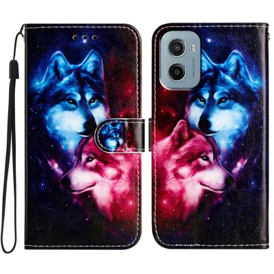 For Motorola Moto E15 4G / G05 4G Wallet Case Printed Pattern Design Leather Phone Cover - Couple Wolf