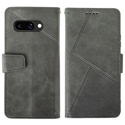 IDEWEI For Google Pixel 9a Case Leather Wallet Phone Cover Stand Calf Texture - Grey