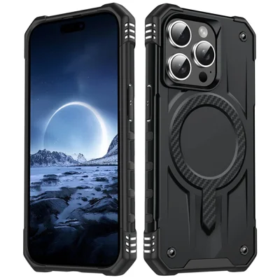 For iPhone 14 Pro Case Compatible with MagSafe Four Corner Airbags PC + TPU Phone Cover - Black