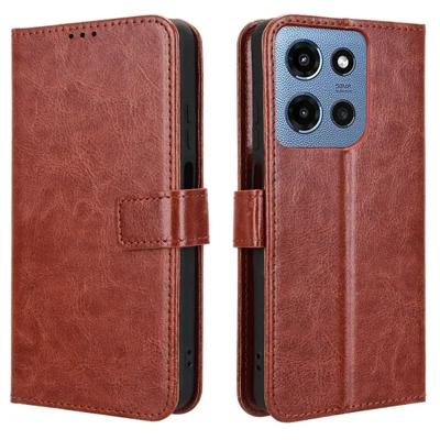 For Motorola Moto G (2025) 5G / G 5G (2025) Case Crazy Horse Texture PU Leather Phone Wallet Cover - Brown