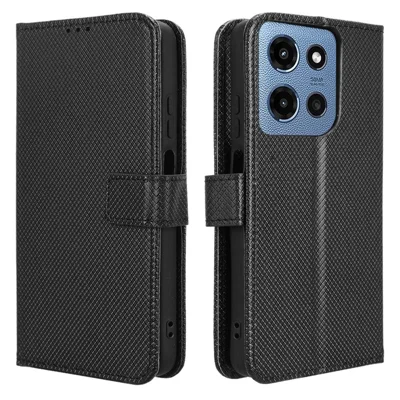 For Motorola Moto G Play (2026) 5G / G (2026) 5G / G (2025) 5G Case PU Leather Diamond Texture Wallet Phone Cover - Black