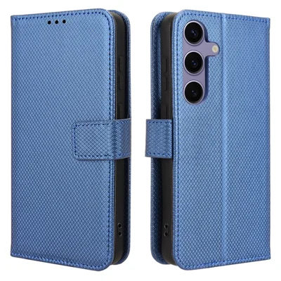Voor Samsung Galaxy S25 Case PU Leer Diamantstructuur Portemonnee Hoesje - Blauw