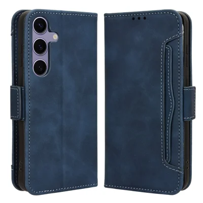 For Samsung Galaxy S25+ Leather Case Phone Wallet Cover with Multiple Card Slots - Blue