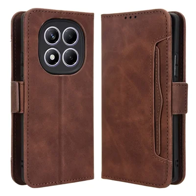 For Xiaomi Redmi Note 14 Pro 4G Case Leather Phone Wallet Cover with Multiple Card Slots - Brown