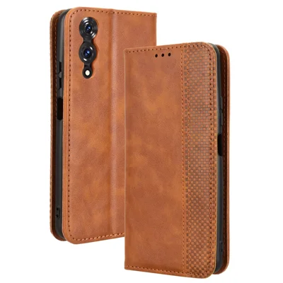 For Cubot A10 Case Wallet Stand Retro Texture Leather Phone Cover - Brown