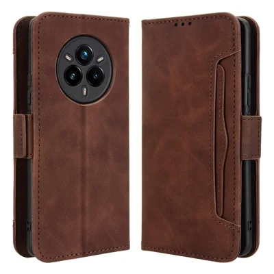 For Realme 14 Pro+ 5G Case Leather Phone Wallet Cover with Multiple Card Slots - Brown