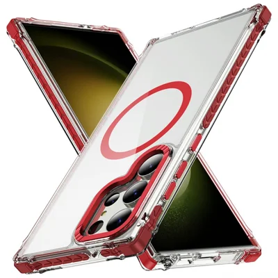 For Samsung Galaxy S24 Ultra Case Crystal Clear Airbag TPU + PC Phone Back Cover Magnetic Case - Red