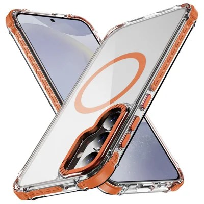For Samsung Galaxy S25 / S24 Case Crystal Clear Airbag TPU + PC Phone Back Cover Magnetic Case - Orange
