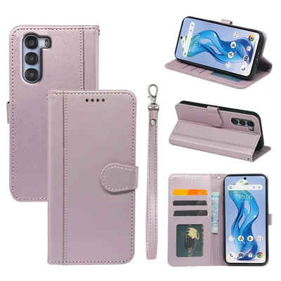 For ZTE nubia S 5G A403ZT Wallet Case Magnetic Snap Leather Phone Cover with Strap - Rose Gold