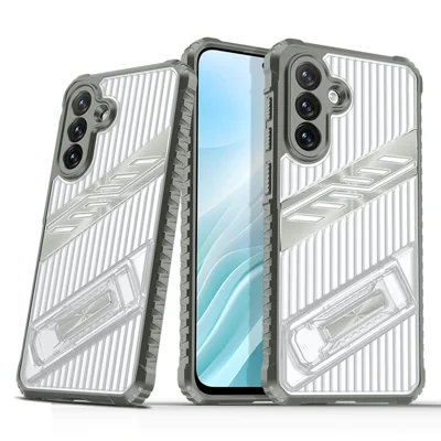 For Samsung Galaxy S24 FE Case Folding Kickstand PC + TPU Anti Drop Phone Cover - Dark Grey