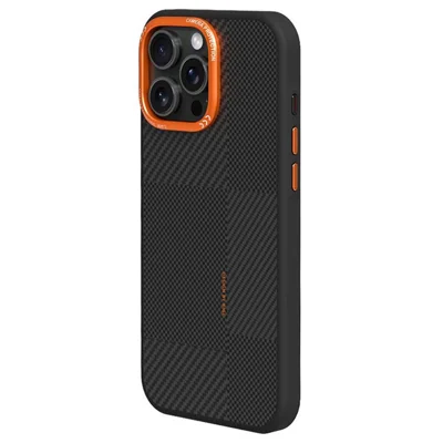 For iPhone 15 Pro Max Magnetic Case Textured TPU PC Phone Back Cover Anti Fingerprint Shockproof - Orange