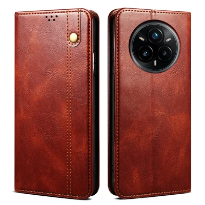 For Realme 14 Pro 5G Case Crazy Horse Texture Waxy Leather Wallet Stand Phone Cover - Brown