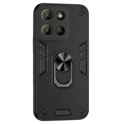 Voor Motorola Moto G15 4G hoesje PC+TPU valbescherming telefoonhoesje met ringstandaard - Zwart