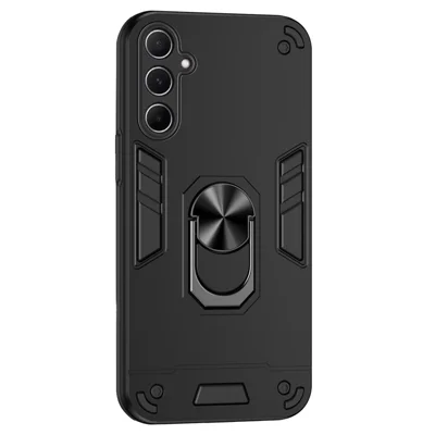 For Samsung Galaxy A56 5G Case PC+TPU Drop Defend Phone Cover with Ring Kickstand - Black