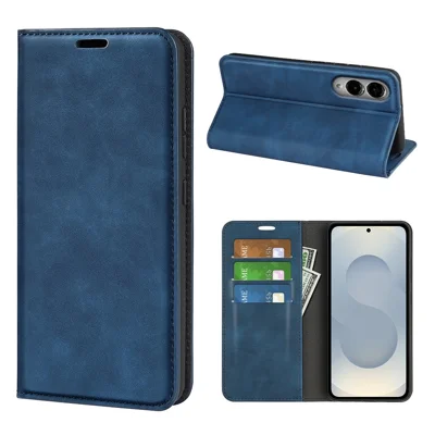 Voor Samsung Galaxy S25 Edge hoesje met huidgevoel lederen portemonnee telefoonhoes - Blauw