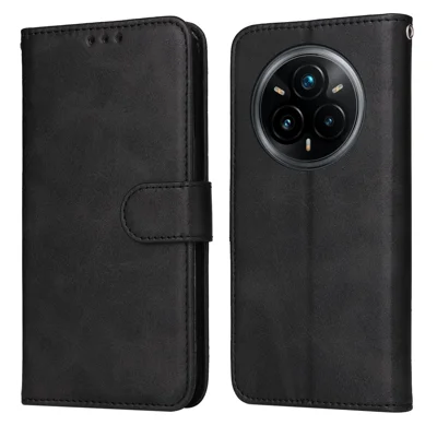 For Realme 14 Pro+ 5G Case Wallet PU Leather Folio Flip Phone Cover - Black