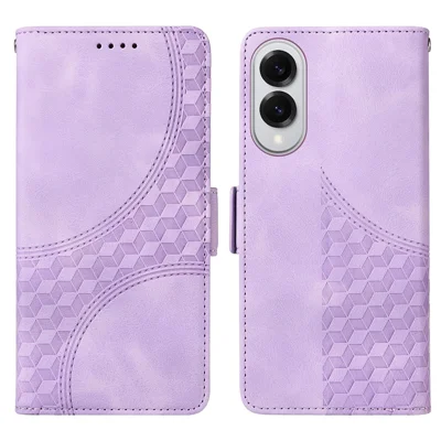 For Samsung Galaxy S25 Edge Case PU Leather Phone Cover Rhombus Starry Imprinted - Purple