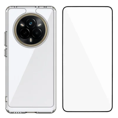 WANLONFENG MF Series for Realme 14 Pro 5G Case TPU Acrylic Clear Phone Cover with Tempered Glass Film