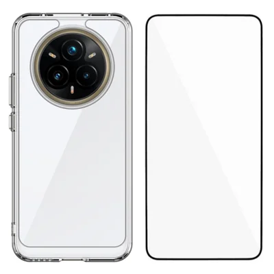 WANLONFENG MF Series for Realme 14 Pro+ 5G Case TPU Acrylic Clear Phone Cover with Tempered Glass Film