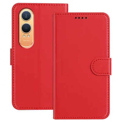 For OnePlus Nord CE4 Lite 5G Leather Case Wallet Stand Solid Color Anti Drop Phone Cover - Red