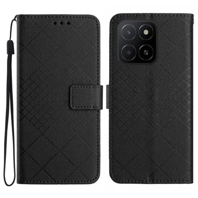 For Honor X8c 4G Wallet Phone Case Imprint PU Leather Flip Folio Cover - Black