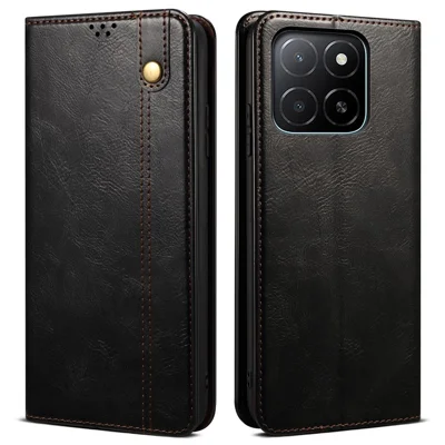 Voor Honor X8c 4G hoesje Crazy Horse structuur gewaxt lederen portemonnee standaard telefoonhoes - Zwart