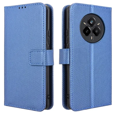 Voor Realme 14 Pro 5G hoesje PU lederen diamantstructuur portemonnee telefoonhoes - Blauw