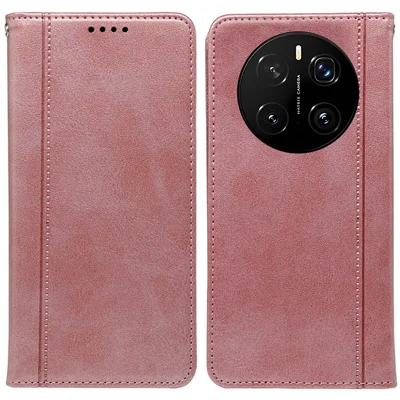 Voor Honor Magic7 5G hoesje met verborgen magnetische sluiting Kalfsleren telefoonhoesje - Roségoud