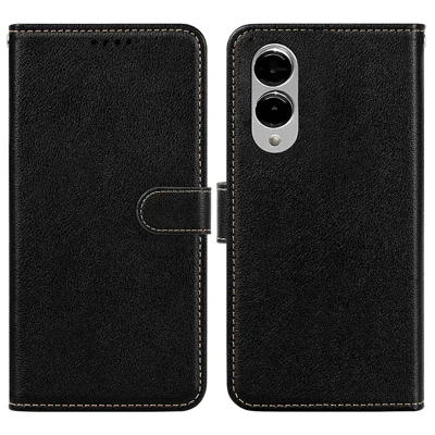 Voor Samsung Galaxy S25 Edge Leren Hoesje Litchi Structuur Portemonnee RFID Blokkerende Telefoonhoes - Zwart
