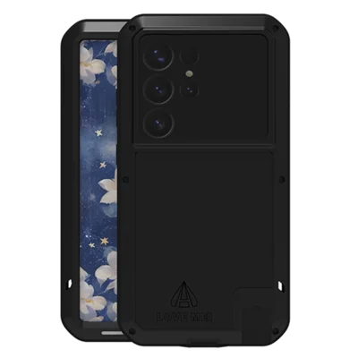 LOVE MEI For Samsung Galaxy S25 Ultra Case with Tempered Glass Film Metal + Silicone Phone Cover - Black