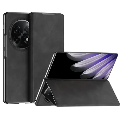 جراب لهاتف Oppo Find N5 5G مقاوم للسقوط مع حامل من جلد PU - أسود