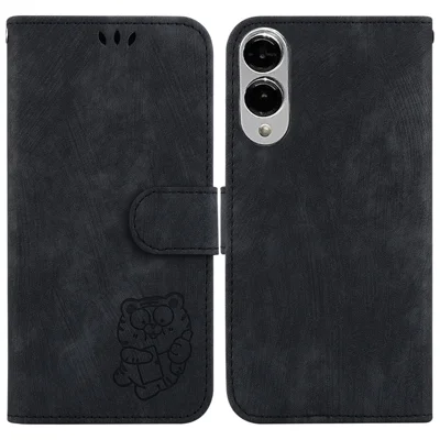 For Samsung Galaxy S25 Edge Wallet Case Tiger Imprint Leather Shockproof Phone Cover - Black
