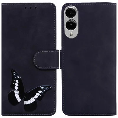 For Samsung Galaxy S25 Edge Stand Case PU Leather Phone Cover Butterfly Printed - Black