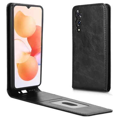 For Cubot A10 Case with Card Slot Magnetic Vertical Flip Leather Phone Cover - Black