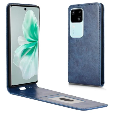 Magnetic Vertical Flip Leather Phone Cover For vivo S18 5G  /  S18 Pro 5G  /  V30 5G  /  V30 Pro 5G Case with Card Slot - Dark Blue