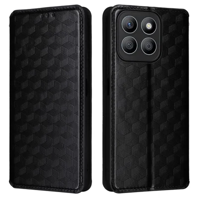 Voor Honor X8c 4G Hoesje Portemonnee Ruitstructuur Leer Telefoonhoes - Zwart