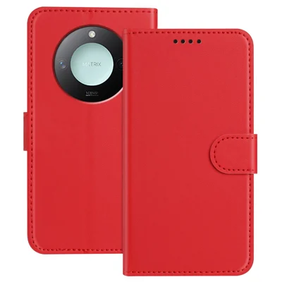 For Honor X60 5G / Honor X9c Smart 5G Leather Case Wallet Stand Solid Color Anti Drop Phone Cover - Red