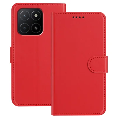 For Honor X5b Plus / Honor X5b Leather Case Wallet Stand Solid Color Anti Drop Phone Cover - Red